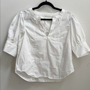 Anthropologie White Puff Sleeve Blouse with Mandarin Collar - size M